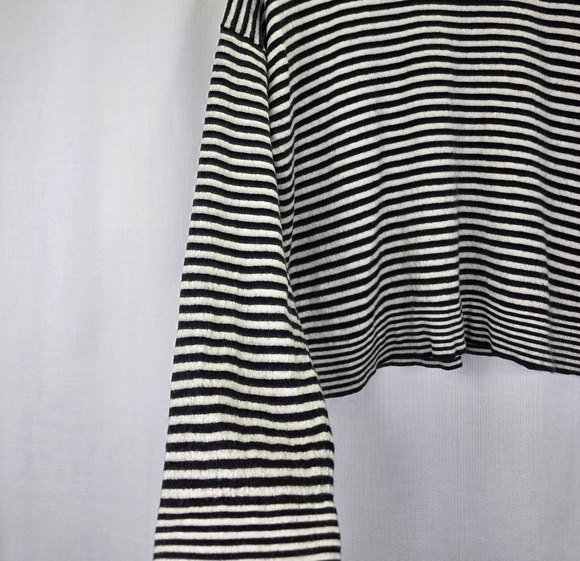 Madewell Merino Wool-Silk Blend Crewneck Sweater Black White Striped Top Size XL - Picture 5 of 15